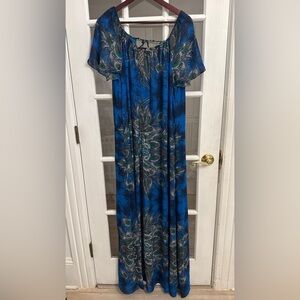 NICOLE RICHIE IMPULSE Women’s Blue Boho Floral Print Flutter Sleeve Maxi Dress